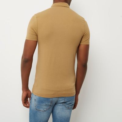 Light brown muscle fit polo shirt